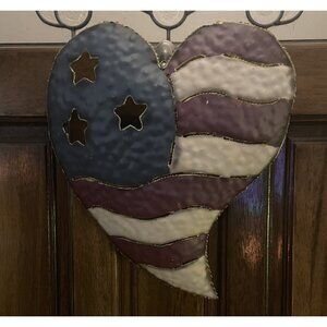 Heart Decor~USA American Flag Tin US United States Rustic~16” X 14”